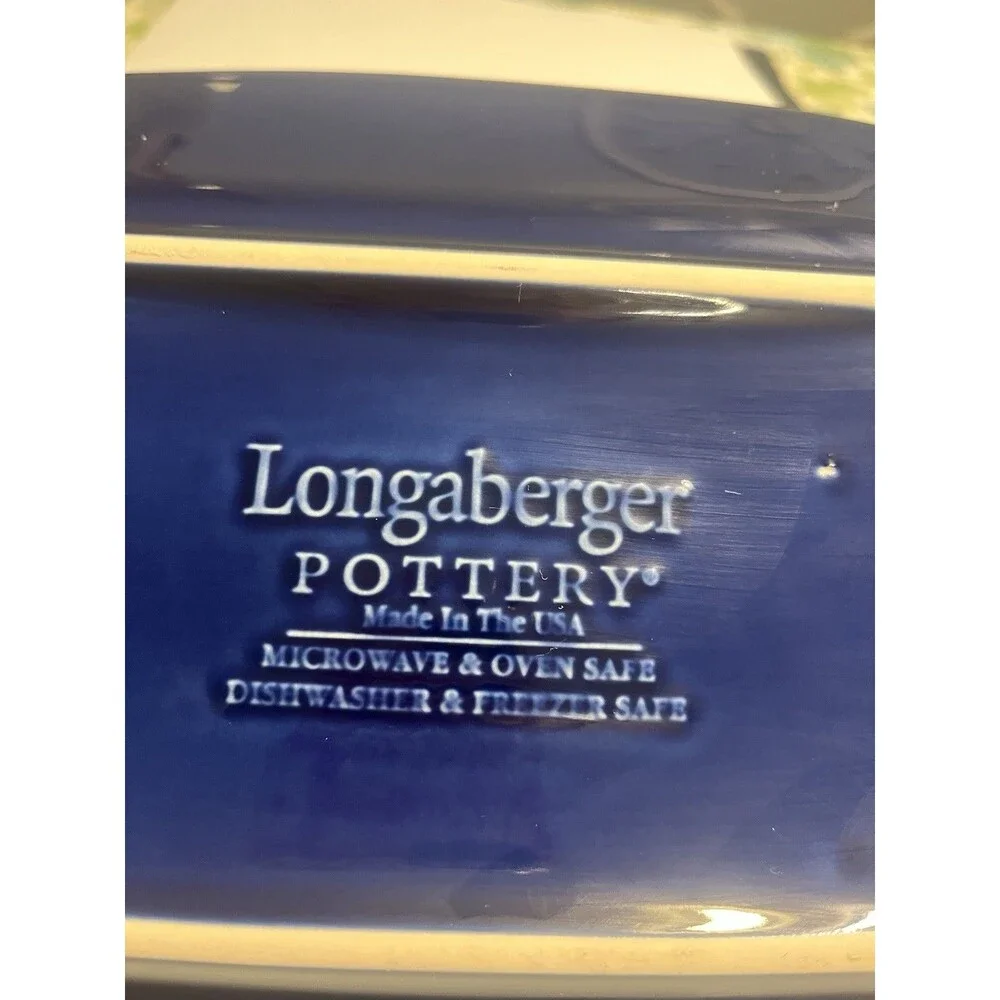 Longaberger Pottery Proudly American Cobalt Blue Stars Platter / Serving Tray